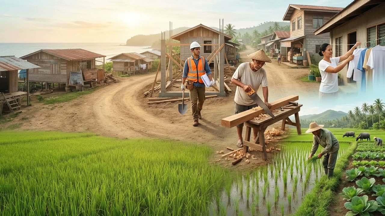 Local workers across San Andres — construction, carpentry, laundry, and farming.